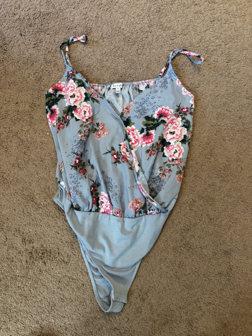 Floral Tie-Strap Bodysuit in Dusty Blue - large